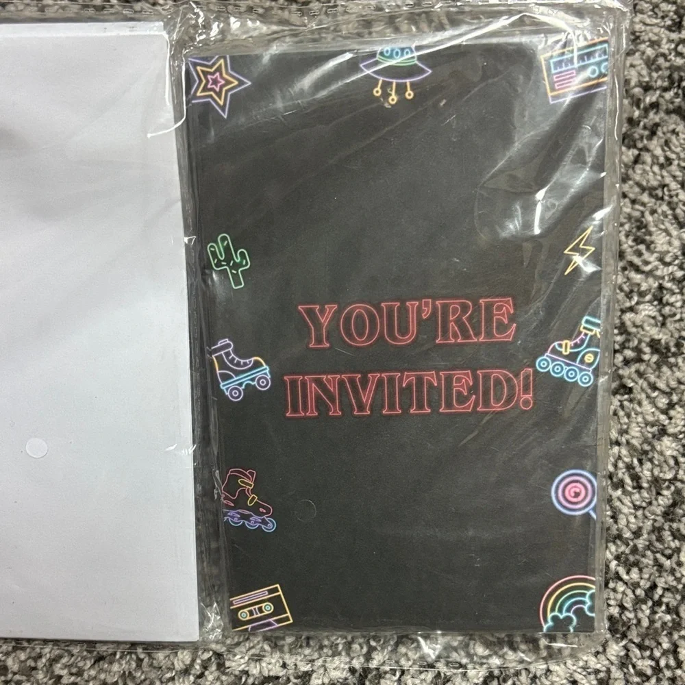 Neon Roller Skating Party Invitations